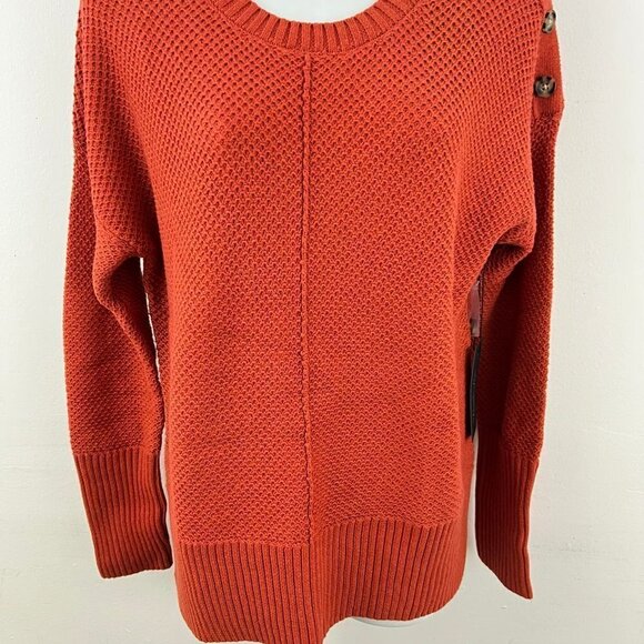 Rachel Zoe Women's Orange Crewneck Sweater with Button Detail Shoulders L - Picture 4 of 12